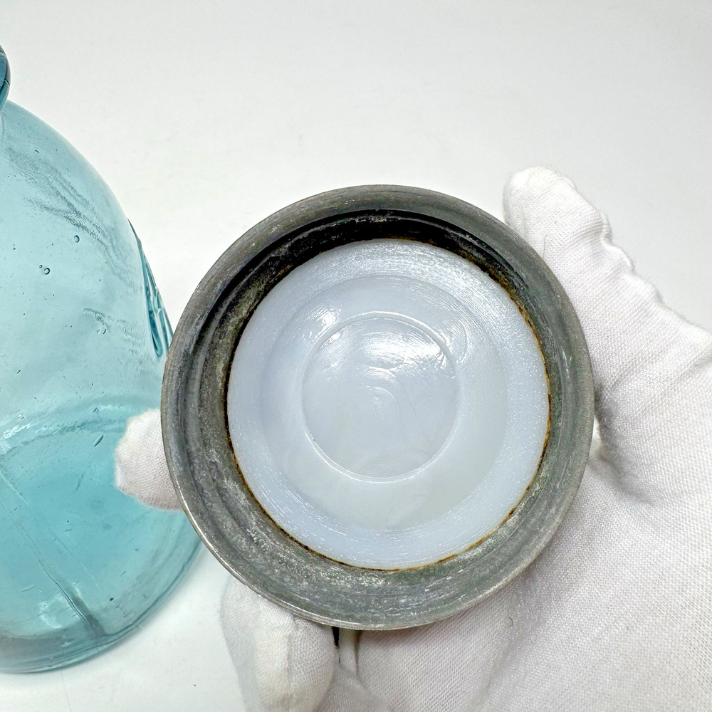 Ball "Perfect Mason" Quart Zinc Top w/Porcelain Liner 1910-1923 #4 Light Blue - Picture 12 of 16